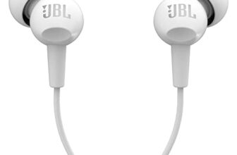 JBL C100SI Wired In Ear Headphones with Mic, JBL Pure Bass Sound, One Button Multi-function Remote, Premium Metallic Finish, Angled Buds for Comfort fit (White)