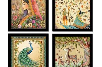 Rousrie Madhubani Art Framed Painting For Home, Living Room, Hall | Traditional Rajasthani Pichwai Art Paitnings With Frame For Home Decor (Set Of 4)