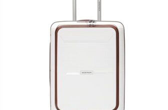 ACEPACK Columbia Front Open 57cm Small Size Lightweight Polypropylene Suitcase | Anti-Theft Double Zipper | Built-in Number Lock | Spacious & Durable Luggage with Laptop Compartment (Off White/Brown)