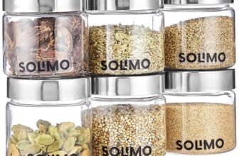 Amazon Brand – Solimo Plastic Storage Jar & Containers | Set of 6 | Steel Cap Jar Set | Air Tight & BPA Free | Multipurpose Jar Set | 200 ML | Silver, Transparent