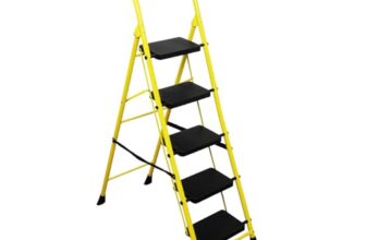 BonKaso Mild Steel Multipurpose Climb Swift 5-Step Foldable Ladder with Safety Clutch Lock, Load Capacity Upto 120kg – Anti-Slip Designed for Indoor & Outdoor Use – (Yellow & Black)