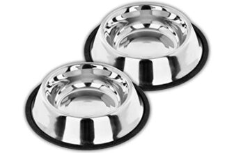 Madhabi Stainless Steel Pet Bowl Set for Dogs and Cats, Size 5, Non-Slip Rubber Base, Rust-Free Food and Water Feeding Bowls, Chew-Proof No-Tip Design for Home and Outdoor Use – Pack of 2