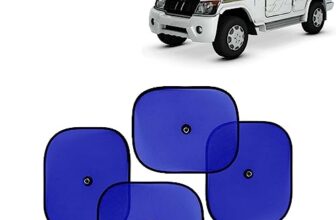 KINGSWAY Car Window Curtain Sticky Sun Shades Compatible with Mahindra Bolero, (Year 2000-2019), Universal Fit Sunshades for Side Window, Rear Window, Blue Color, 4 Pieces
