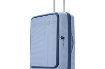 Aristocrat Solana Check-in Trolley Bag 65cm | Medium | Hard Luggage | 8-Wheel Suitcase with Front Opening for Business Travel | TSA Lock with Anti-Theft Zipper | 3 Years International Warranty (Blue)