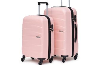 YAYAVAR Set of 2 Check-in Medium & Cabin-66 & 57 CM,360 Degree Rotating Wheels,Polypropylene Material,Hard Luggage with Telescopic Handle and Combination Locking Mechanism, Moscow(Set of 2,Baby Pink)