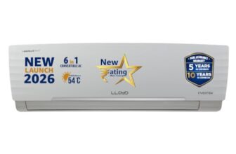 Lloyd 1.5 Ton 5 Star Inverter Split AC, 2026 New Star Rated (6 in 1 Convertible, Cools Up To 54°C, DG Mode, Ice Clean, Smart 4 Way Swing, Turbo Cool, Installation Check, White, GLS18I5AGGGW)