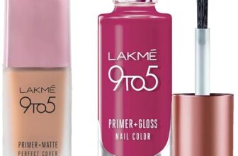 LAKMÉ 9 To 5 Primer + Matte Perfect Full Cover Liquid Foundation,All Skin Type & 9 To 5 Primer + Gloss Nail Color, 2 count