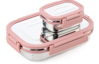 BLLUEX Stainless Steel Tiffin Lunch Box with 4 Side Silicone Sleeve Clip Lock Lid, Food Storage Containers, Leak-Proof Bento Box Ideal for Work, School & Travel, 2 Containers (750ml and 250ml) – Pink