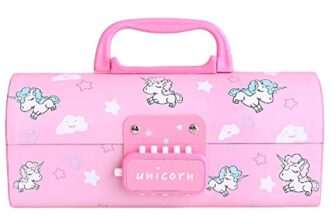 OANGO Plastic Pencil Box With Code Lock Pen Case Kids Pencil Case Style Password Lock Pencil Box Case Multi-Layer Pencil Box For Boys Girls (Orange)