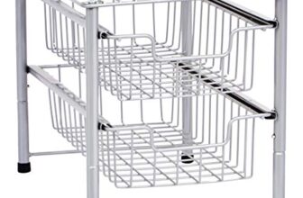 amazon basics 2-Tier Sliding Drawers Basket Storage Organizer, Silver