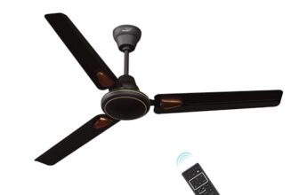 V Guard Windle Deco BLDC Ceiling Fan 1200 mm | 5 Star BEE Rated | 34W Energy-Saving BLDC Motor | Remote Control with 4 Wind Modes & Timer | High Air Delivery | 2 Year Warranty | Matte Brown