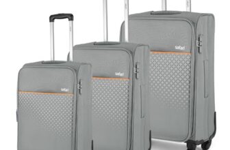 Safari Prisma Neo Set of 3 (Cabin + Medium + Large) Trolley Bags Polyester Expandable Soft Luggage, 4 Wheels 360 Degree Wheeling, Travel Bag, Suitcase for Travel, Trolley Bags for Travel, Grey