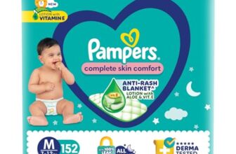 Pampers Complete Skin Comfort Pants, (M) 152 Count, Anti-rash blanket, Lotion with Vitamin E & Aloe Vera, Medium size baby diapers, 7-12kg