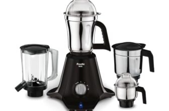 Preethi Boltz 1000 Watts Mixer Grinder, 4 Jars (3 Stainless Steel Jars, Blender Jar), Powerful Grinding for Masalas, Chutneys and Batters, 2 Year Warranty, Lifelong Free Service, Black