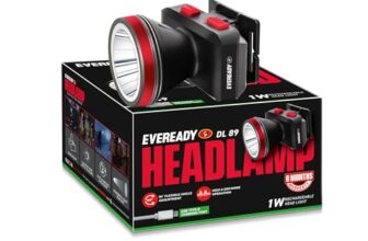 Eveready Headlamp DL89, Rechargeable 1W Led Emergency Head Light Torch, 90° Tilt, Easy to Mount (Can Be Worn Without A Helmet), Type-B/Micro-USB Fast Charging, Powered By Li-Ion Battery