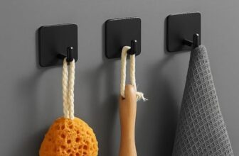 Zulaxy Metal Wall Hooks, Self Adhesive Hooks for Bathroom, Kitchen, Towel, Key, Utensil, Heavy Duty Waterproof & Rustproof – No Drilling, Square Design (Pack of 4, Black)