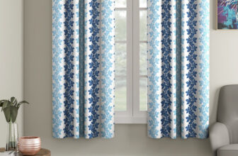 Cortina 150 cm (5 ft) Window Polyester Semi Transparent Curtain (Pack Of 2)(Blue, Floral)