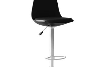 DIYA Seating Solutions 360° Revolving Adjustable Height Bar Stool Chair with Chrome Metal Base & Footrest for Kitchen, Cafeteria | 1 Year Warranty | Leatherette Upholstery & Comfortable Seating- Black
