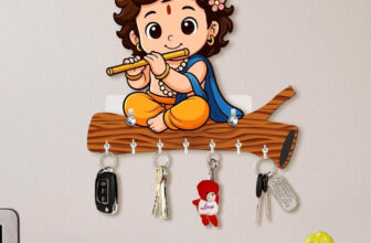 CAPIO ART Designer Printed Krishna Shape Home Decor/Wall decor/key hanger/key organiser Wood Key Holder(7 Hooks, Multicolor)