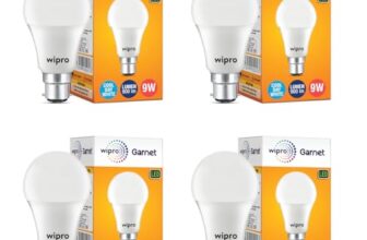 wipro Garnet 9W LED Bulb for Home & Office |Cool Day White (6500K) | B22 Base|220 degree Light coverage |4Kv Surge Protection |400V High Voltage Protection |Energy Efficient | Pack of 4
