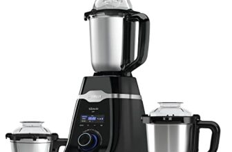 Havells Mixer Grinder Silencio | Powerful HVDC Motor |Hands Free Operation | Triple Safety Protection | Double Layered Jars | Smart Digital Control | 5 Year Motor Warranty – 3 Jar (Black)
