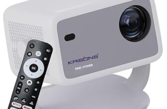 Krisons Razor 006 Smart Projector|1080P Native |4K HD Licensed Netflix/Google|Bluetooth Voice Remote|Upto14000 Lumens|Wi-Fi 6/BT5.4|Android|Auto Focus/Keystone |Primevideo,Hotstar,NetfliX (White Grey)