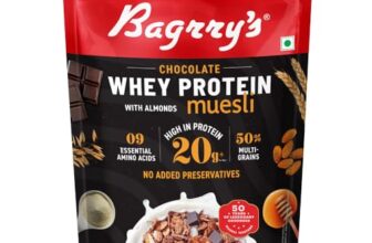 Bagrry’s Whey Protein Muesli 750g | 20g+ Protein | Chocolate Flavour | Whole Oats, Whey Protein, Californian Almonds & Bran | Breakfast Cereal | High Protein & Fibre | Premium American Whey Muesli
