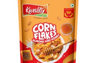 Kwality Corn Flakes with Almond & Honey 300 g | Made Golden Corns 99% Fat-Free High in Protein Zero Cholesterol Healthy Breakfast Cereal