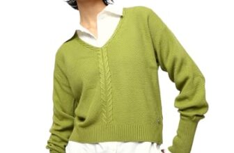 High Star Women Knitted Acrylic Relaxed Fit V Neck Long Sleeve Sweaters 22 Green