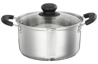 Amazon Brand – Solimo Stainless Steel Dutch Oven with Glass Lid (2L) | Unique Impact Forged Bottom | Soft Touch Heat Resistant Handle
