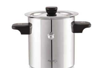 Pigeon-Elegant Stainless Steel Milk Cooker/Boiler/Pot with Handle,Lid,Knob,Whistle | Capacity:2Ltr | Gas and Induction Compatible with Whistle Indication.
