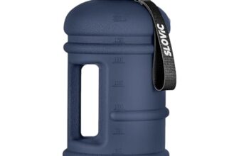 SLOVIC Gallon Water Bottle 2 + Litre | Gym Motivational Sipper Water Bottle for Adults | 100% BPA Free & Leakproof | 2 Litre Sipper for Men & Women with Ergonomic Handle | Dark Blue | 2200 ML