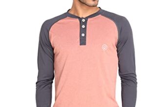 CHKOKKO Men’s Henley Neck Regular Dry Fit Gym Sports T-Shirt SelfRustDGrey M