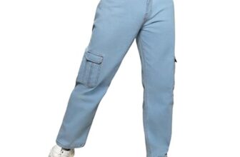CAHOOT Men’s Light Blue Straight Cargo Denim Jeans for Casual Wear | Light-Wash | 6 Pockets | Button Closure | Denim Jeans Crafted with Comfort Fit for Casual Wear