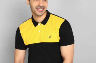 Allen Solly Colorblock Men Polo Neck Black, Yellow T-Shirt