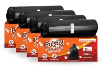 Amazon Brand – Presto! Premium Perfume Garbage Bags on Roll with Tie String | Small | 17×20 Inch | 120 Count | 30 X 4 Packs | Black