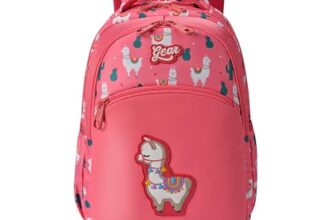 Gear Llama Backpack 15″/21L Small Water Resistant School Bag/Casual Backpack/Daypack/Kids Bag for Boys/Girls (Pink-Green)