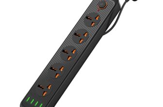 Portronics Power Plate 6 with 4 USB Port + 5 Power Sockets Extension Board, 2500W Power Converter, Cord Length 3Mtr (Black)