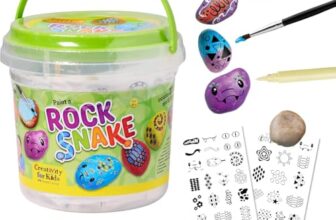 Creativity for Kids by Faber-Castell Rock Snake Rock Painting Bucket Kit – 20 Rocks, 14 Paints and 3 Brushes with Glow Accents, DIY Outdoor Art Craft Activity, Gift for Girls and Boys Ages 6-12