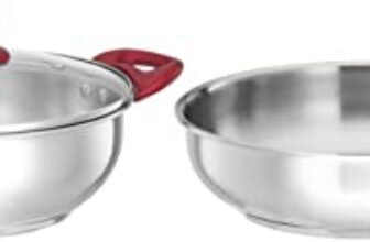 Amazon Brand – Solimo Stainless Steel Heavy Bottom Kadhai with Glass lid |Three Layer Impact Forged Bottom|Durable|Soft Touch Handles and Knob|2700 ml| Silver