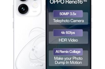 Oppo Reno16 5G (Starry White, 12GB, 256GB) | 3D Design | 50MP 3.5X Telephoto Camera | 4K 60fps HDR Video | AI Remix Collage | Snapdragon 7 Gen 4 | 6700mAh 80W SUPERVOOC | ColorOS 16 | IP69K