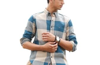 CAHOOT Men’s Azure Blue & Off-White Buffalo-Woven Regular Shirt | Button-Down Collar/Long Sleeve Cuffed Sleeves/Button Closure | Checks Checks | Cotton Shirt for Casual Wear