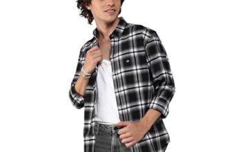 CAHOOT Men’s Midnight Black & Chalk White Brushed Buffalo Check Shirtfor Casual Wear | Spread Collar | Long Sleeve | Button Closure | Shirt Crafted with Comfort Fit for Everyday Wear