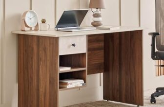 Home Centre | Addison Study Desk with Drawer | Engineered Wood | Brown | 1 Year Warranty