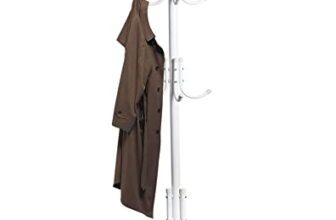 House of Quirk Coat Rack Freestanding Metal Coat Tree Hanger 12 Hooks Hat Rack for Hanging Bags Scarves Clothes Handbag Umbrella Jacket Hall Bedroom – White