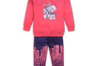 LuvLap Baby Boys Full Sleeve Sweatshirt & Pyjama Set Pack Of 1, Cotton Rich Fleece, Coral Red, M (3 to 6 Months)