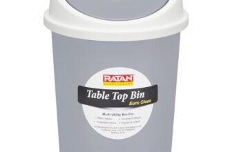 RATAN PLASTICWARE Euro Clean Table Top Medium Dustbin with Swing Lid for Study Table, Desk, Kitchen Sink, Car, Kids Room | Compact and Stylish Waste Storage Garbage Bin – 2 Litre, Grey