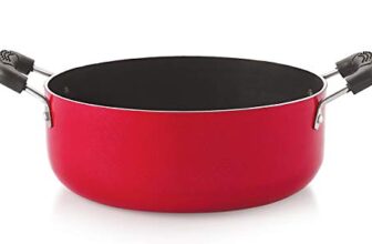 NIRLON Non Stick PFOA Free, Non-Toxic, Food Grade Quality Aluminium Gas Compatible Casserole/Biryani Pot/Rice Pot, 22cm – 2.6 Liters(26mm_Classic_CS13), Red, 1 Count