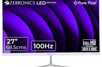 ZEBRONICS 27” (68.5 cm) Bezel-Less LED Monitor, 100Hz Refresh Rate, IPS Display, HDMI, VGA, FHD 1920×1080, 250nits, Built-in Speaker, 16:9 Aspect Ratio, Anti-Glare Screen, 16.7M Colors (SA127, White)