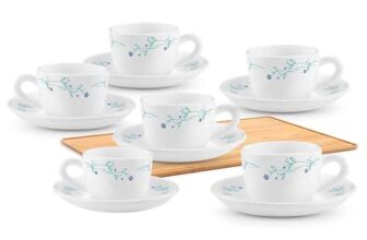 Treo By Milton Opalware Ophelia 13 Murel Cup & Saucer Set | Microwave & Dishwasher Safe | Bone-Ash Free | Tempered Toughness | Set of 12 | White | Crockery Set for Daily Use & Gifting
